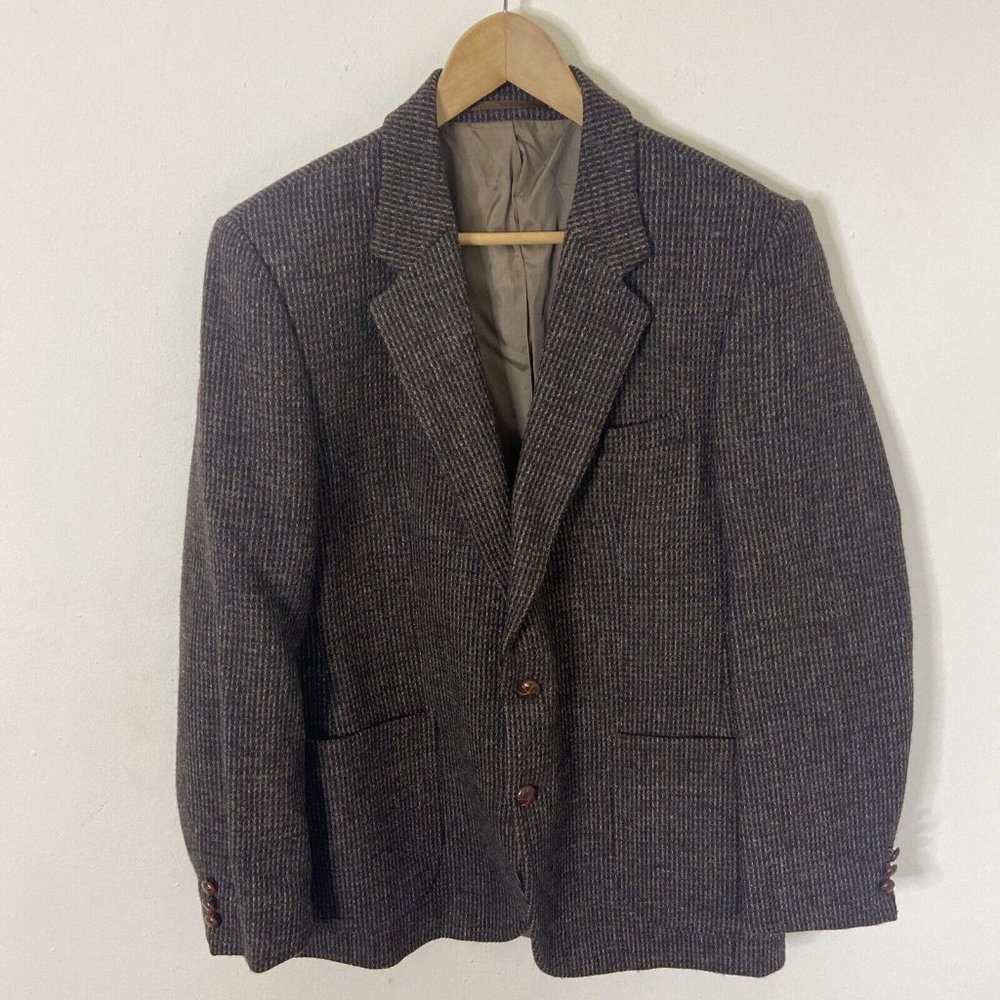 Harris Tweed Jack Fraser Men 42 Wool Tweed Brown Black Sports Coat Blazer